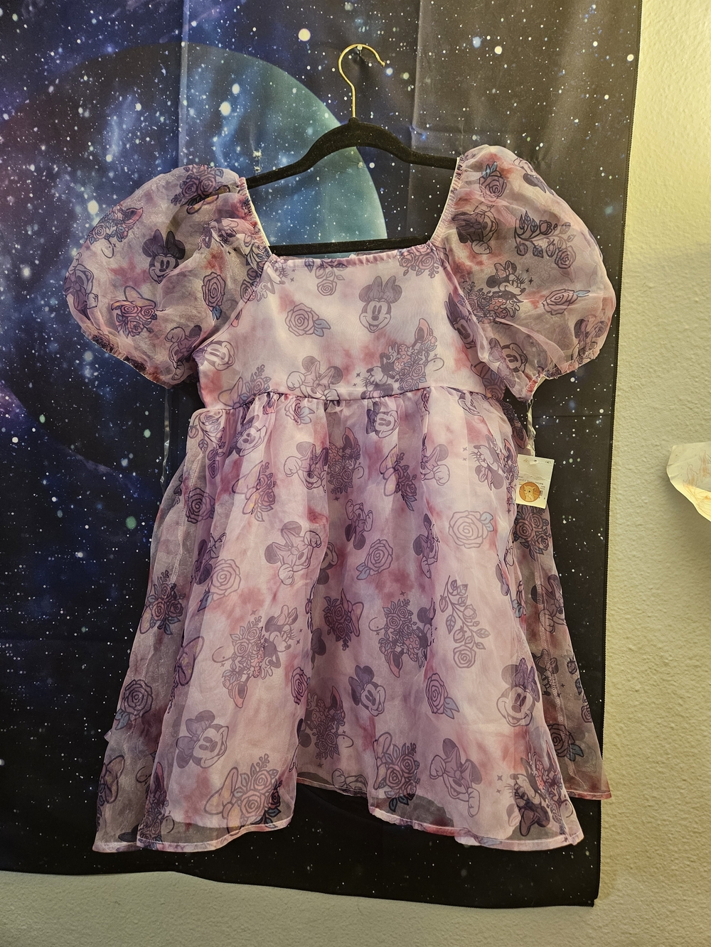 Disney Purple Floral Tulle Puff-Sleeve Dress